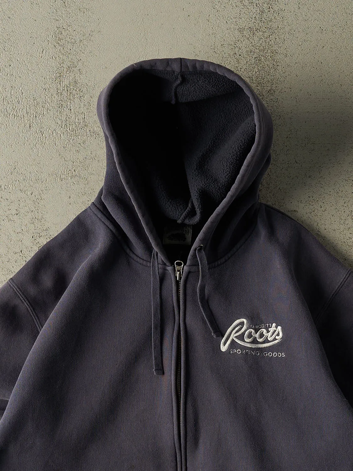 Vintage 90s Slate Blue Roots Zip Up Hoodie (M/L) sold by Rebalance Vintage product image thumbnail 2