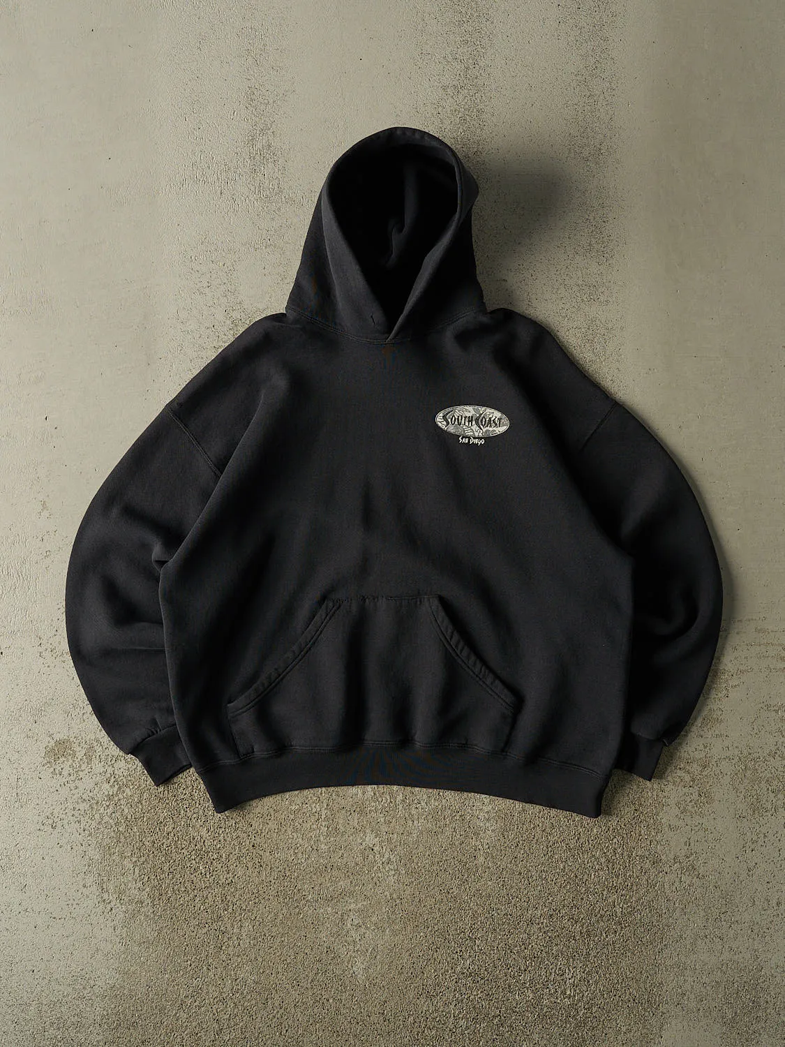 Vintage 90s Black San Diego South Coast Surf Boxy Hoodie (M/L) sold by Rebalance Vintage