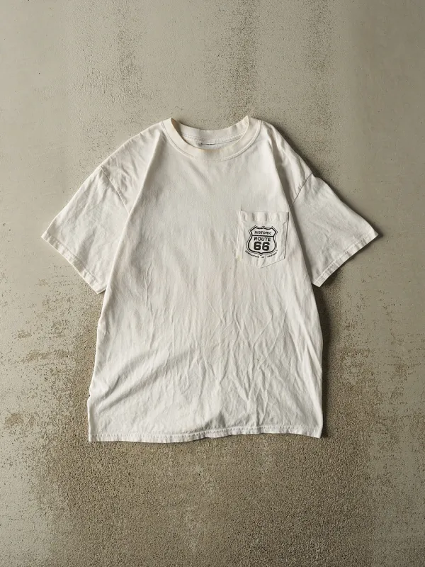 Vintage 09' White Route 66 Fun Run Pocket Tee (M/L) made by Rebalance Vintage