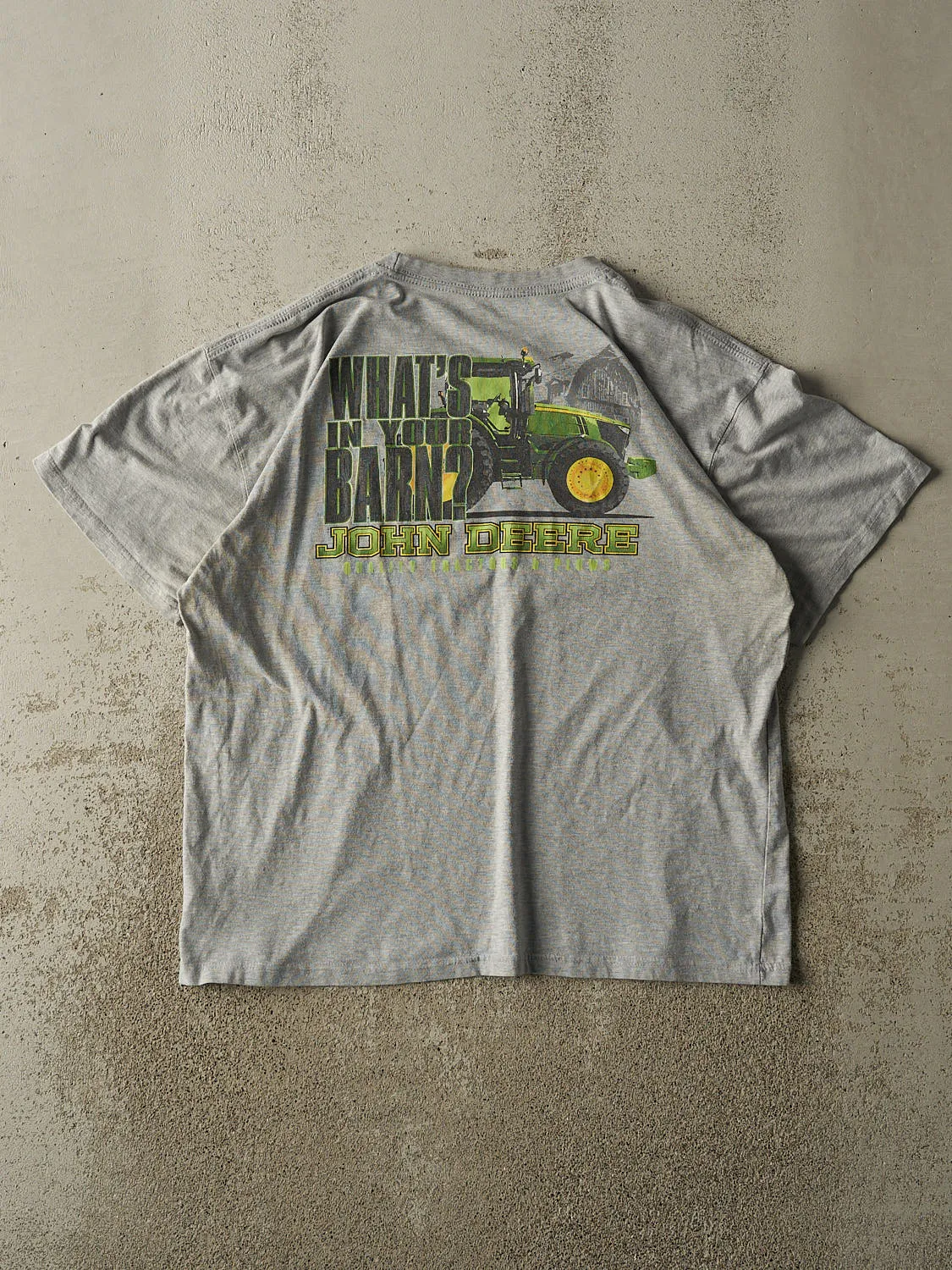 Vintage Y2K Heather Grey John Deere "Whats In Your Barn?" Tee (L/XL) sold by Rebalance Vintage product image thumbnail 2