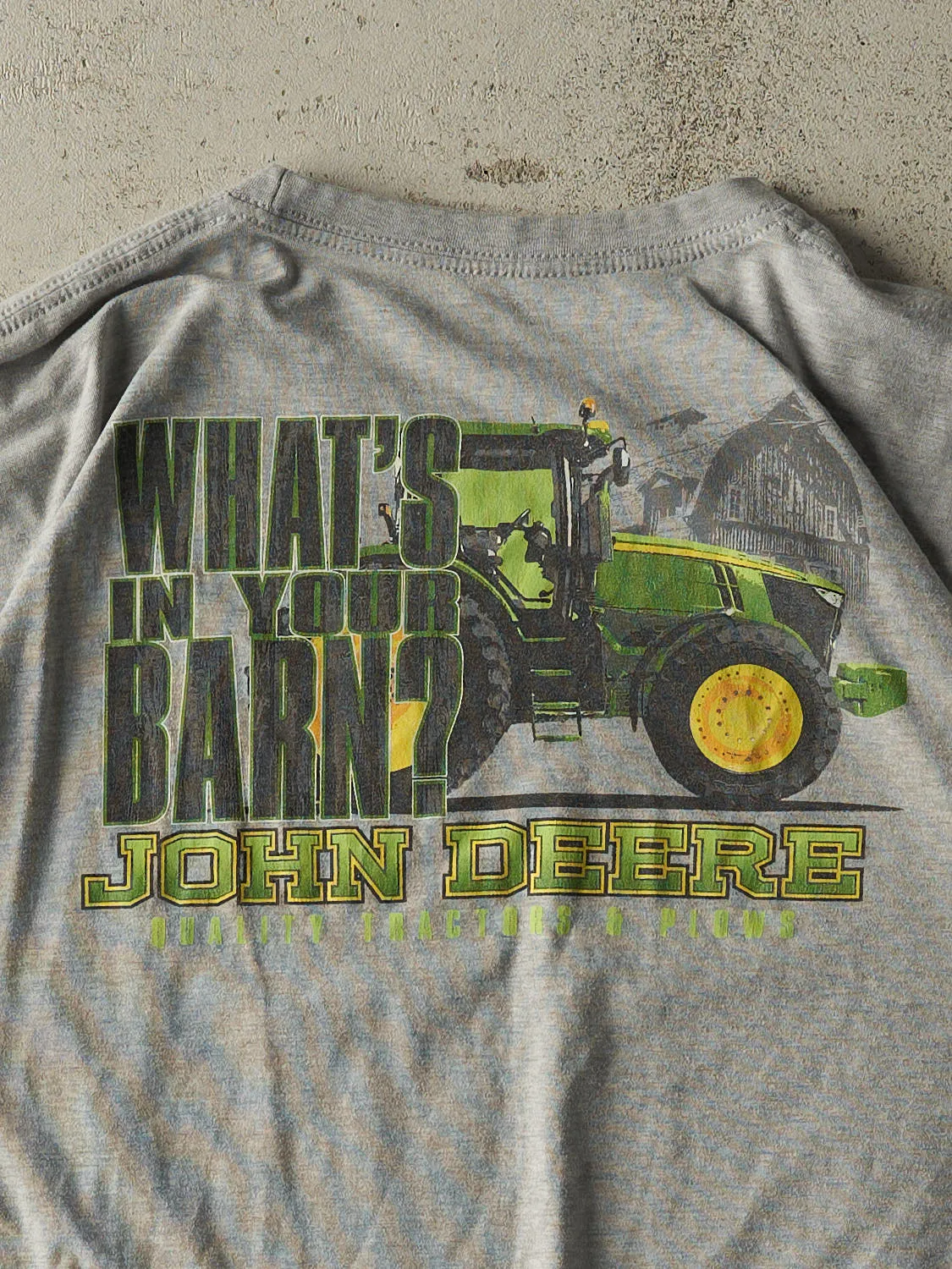 Vintage Y2K Heather Grey John Deere "Whats In Your Barn?" Tee (L/XL) sold by Rebalance Vintage product image thumbnail 4