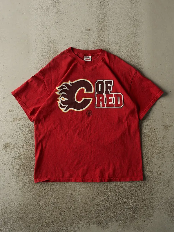 Vintage Y2K Red Calgary Flames "C Of Red" Tee (L/XL) made by Rebalance Vintage