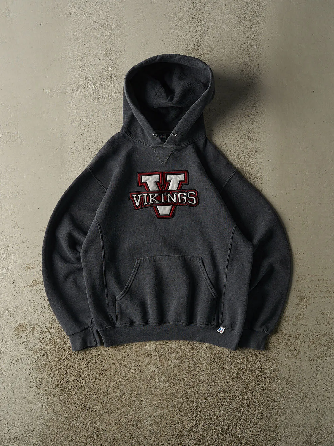Vintage Y2K Charcoal Grey Russell Athletic Vikings Hoodie (S/M) sold by Rebalance Vintage
