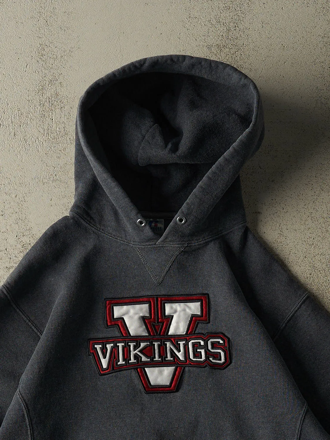 Vintage Y2K Charcoal Grey Russell Athletic Vikings Hoodie (S/M) sold by Rebalance Vintage product image thumbnail 2