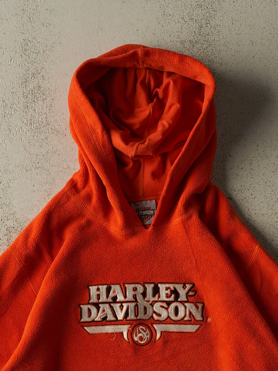 Vintage Y2K Orange Harley Davidson Fleece Hoodie (S/M) sold by Rebalance Vintage product image thumbnail 2