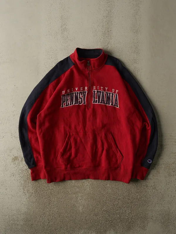 Vintage 90s Red Champion University of Pennsylvania Quarter Zip Crewneck (XL/XXL) made by Rebalance Vintage