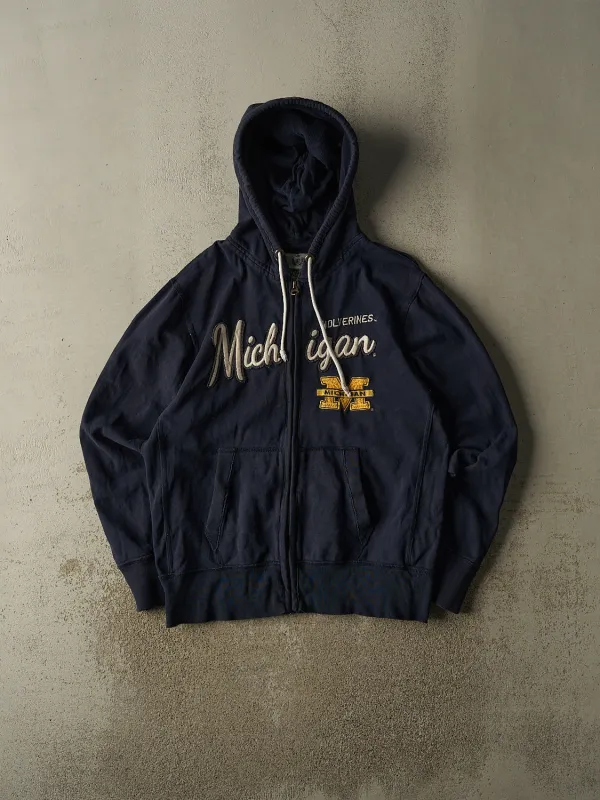 Vintage 90s Navy Blue Michigan Wolverines Zip Up Hoodie (XL/XXL) made by Rebalance Vintage