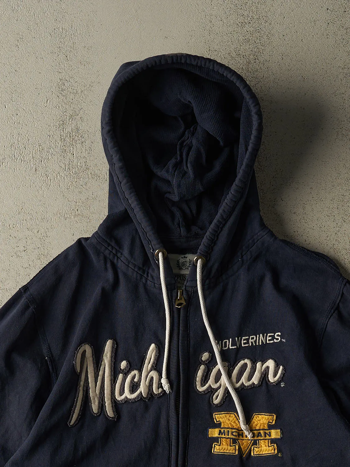 Vintage 90s Navy Blue Michigan Wolverines Zip Up Hoodie (XL/XXL) sold by Rebalance Vintage product image thumbnail 2