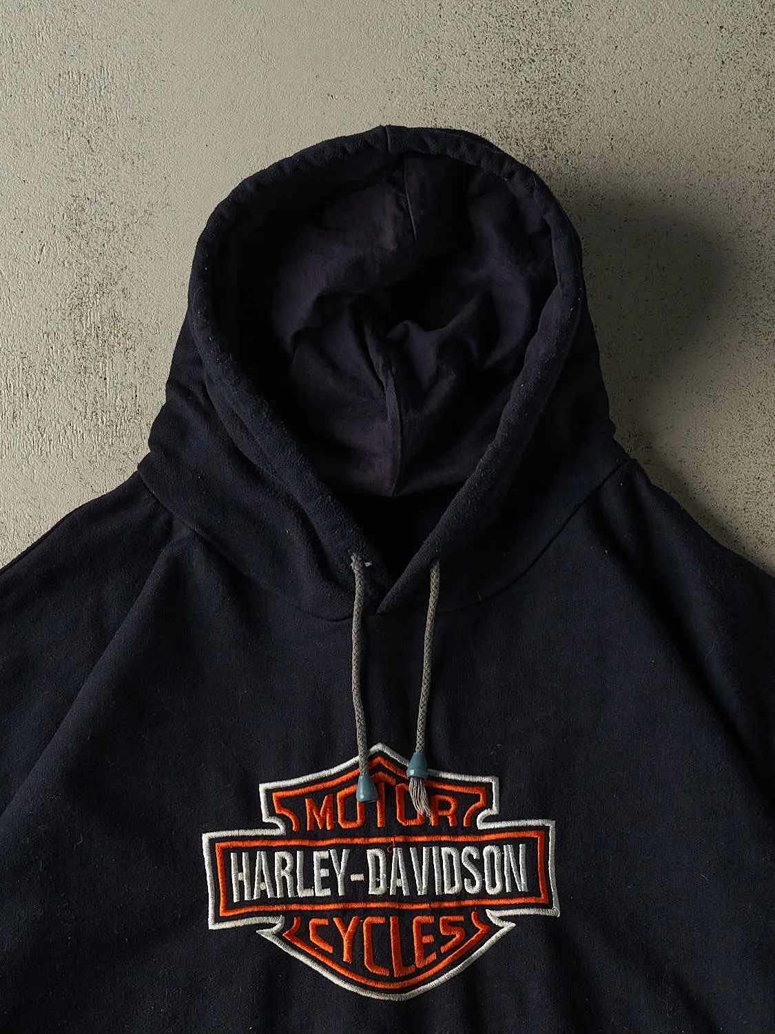 Vintage 90s Navy Blue Harley Davidson Embroidered Hoodie (XXL/XXXL) sold by Rebalance Vintage product image thumbnail 2