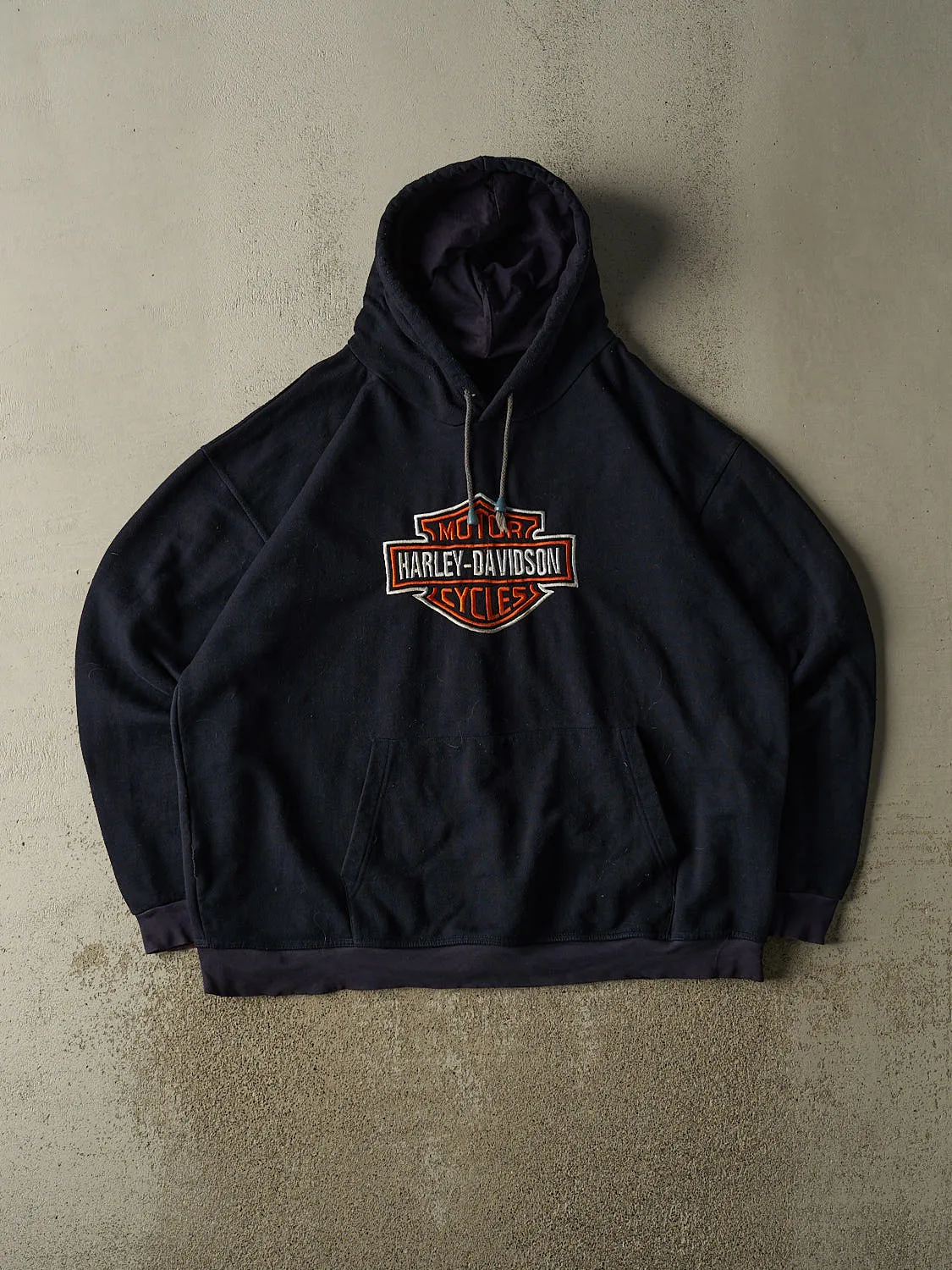 Vintage 90s Navy Blue Harley Davidson Embroidered Hoodie (XXL/XXXL) sold by Rebalance Vintage
