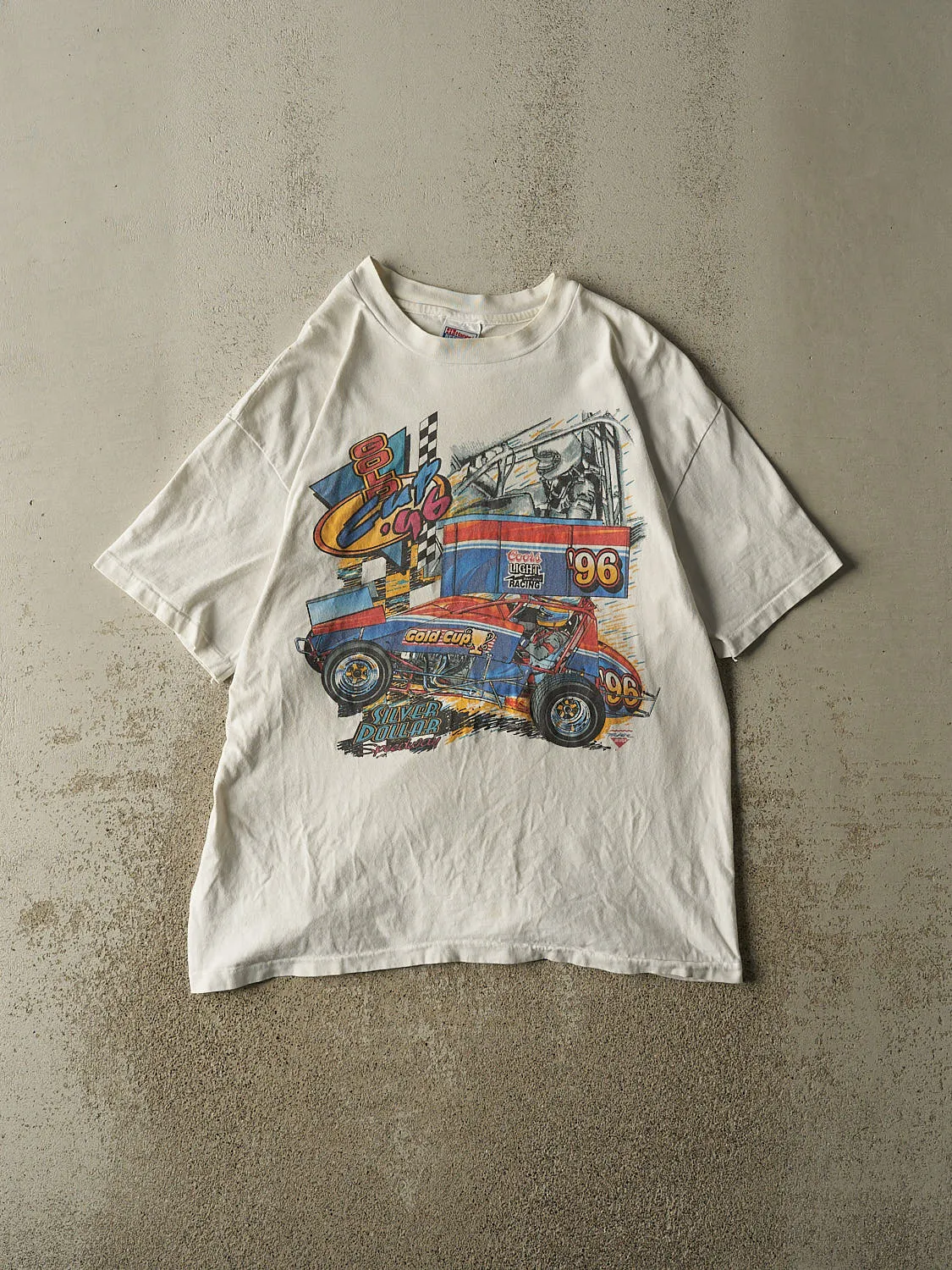 Vintage 96' Beige Gold Cup Racing Tee (L) sold by Rebalance Vintage