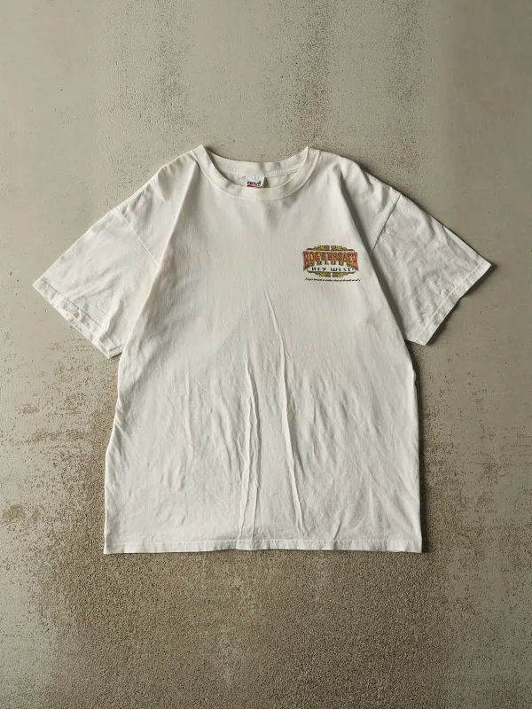 Vintage Y2K White Hogs Breath Saloon Tee (L/XL) made by Rebalance Vintage