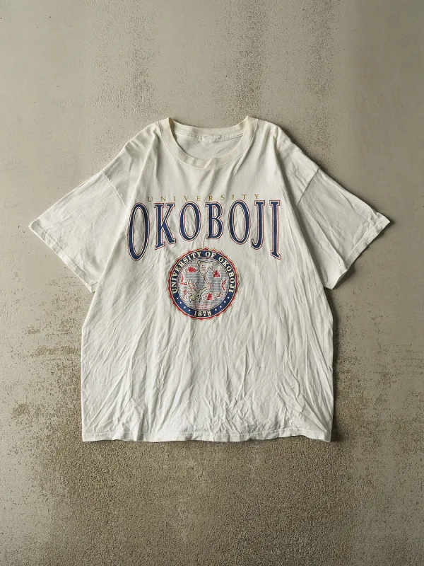 Vintage 90s White University Of Okoboji Tee (XL) made by Rebalance Vintage
