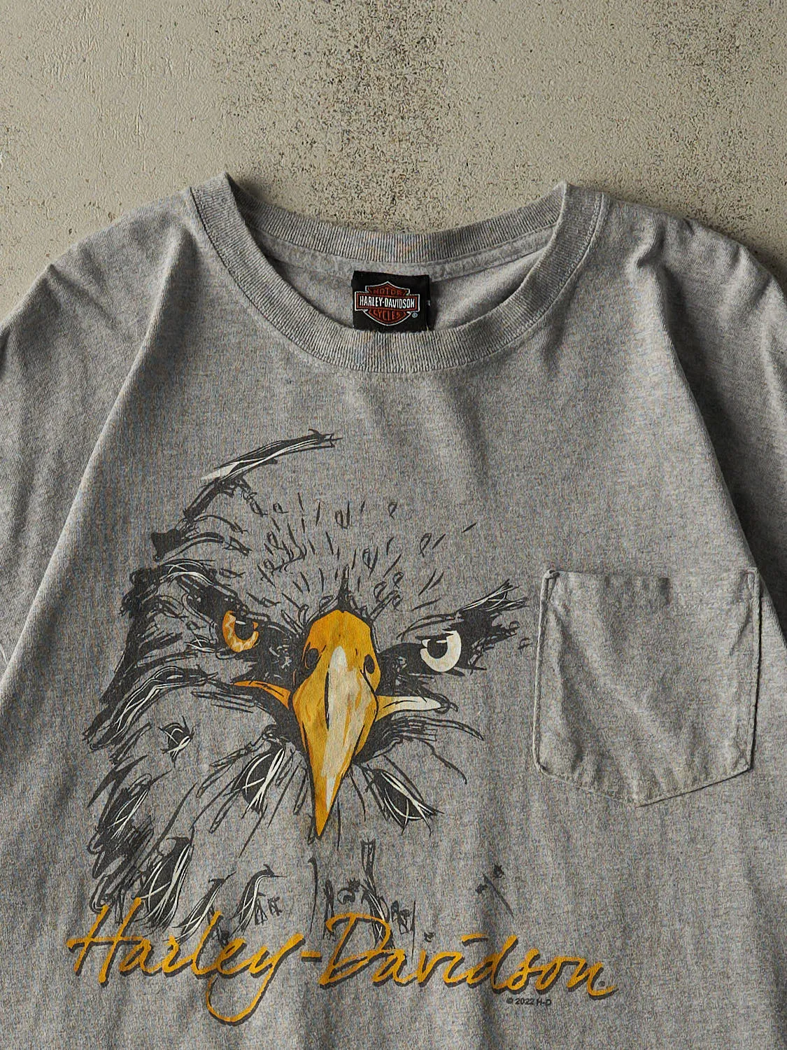 22' Grey Harley Davidson Bellmore NY Pocket Tee (L/XL) sold by Rebalance Vintage product image thumbnail 3