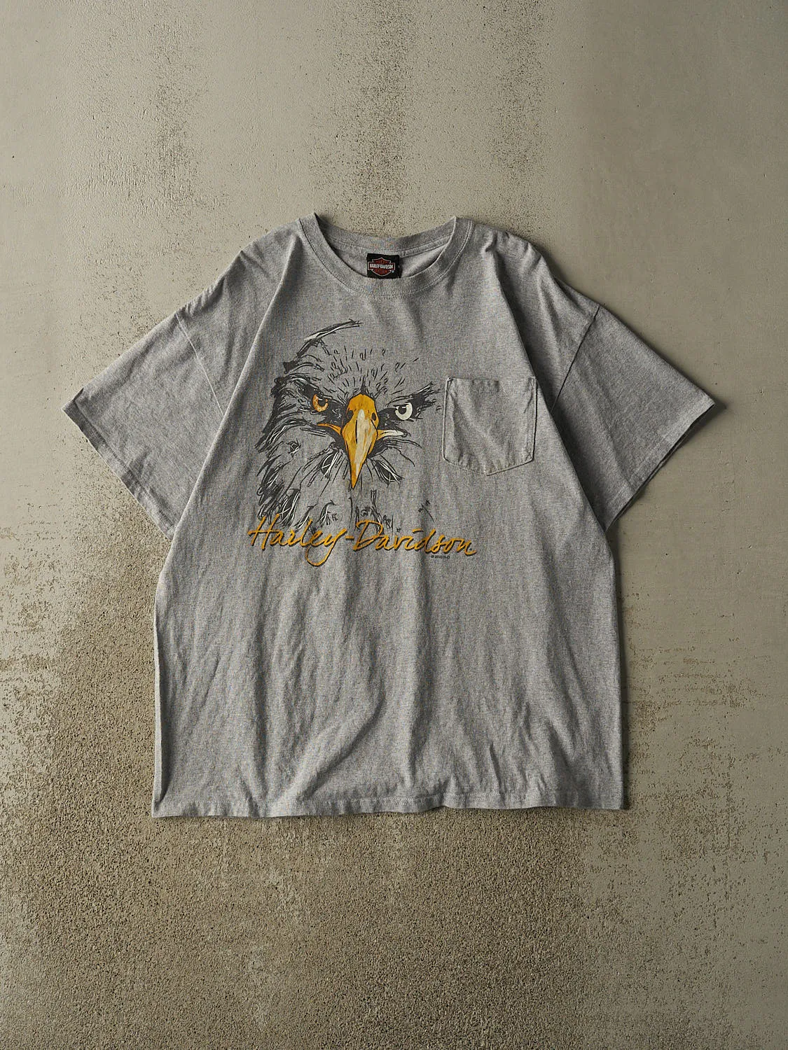 22' Grey Harley Davidson Bellmore NY Pocket Tee (L/XL) sold by Rebalance Vintage
