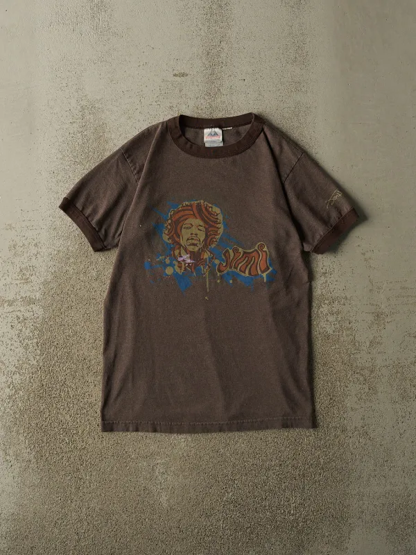 Vintage 04' Brown Jimi Hendrix Ringer Tee (S/M) made by Rebalance Vintage