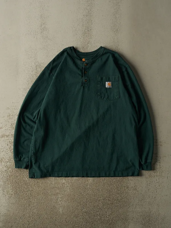 Vintage Y2K Green Carhartt Quarter Button Pocket Long Sleeve (XL/XXL) made by Rebalance Vintage