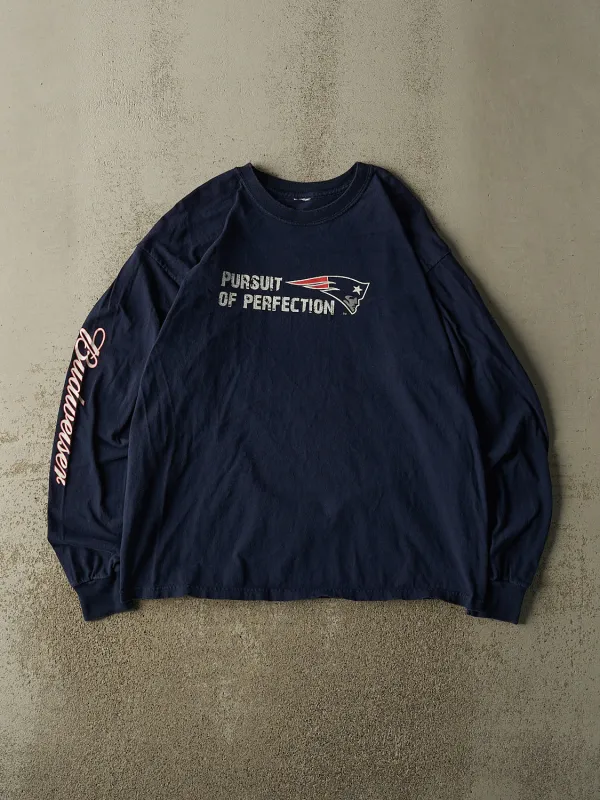 Vintage Y2K Navy Blue New England Patriots Long Sleeve (L/XL) made by Rebalance Vintage