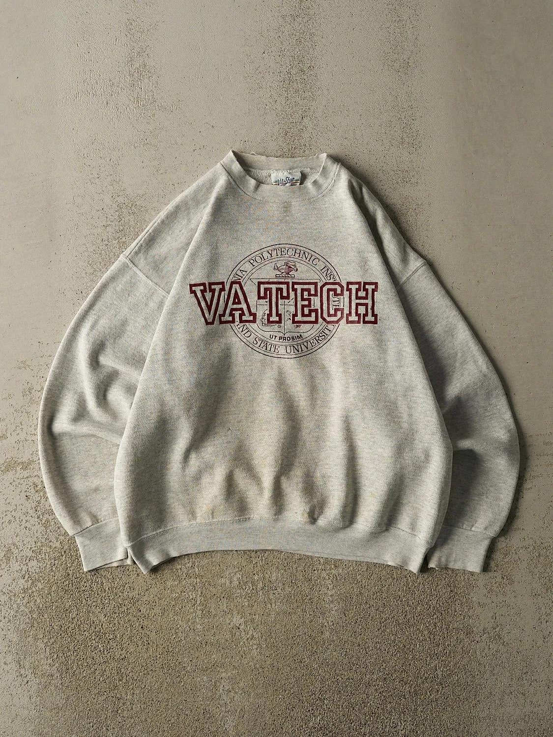 Vintage 80s Heather Grey Virginia Polytechnic Crewneck (M/L) sold by Rebalance Vintage