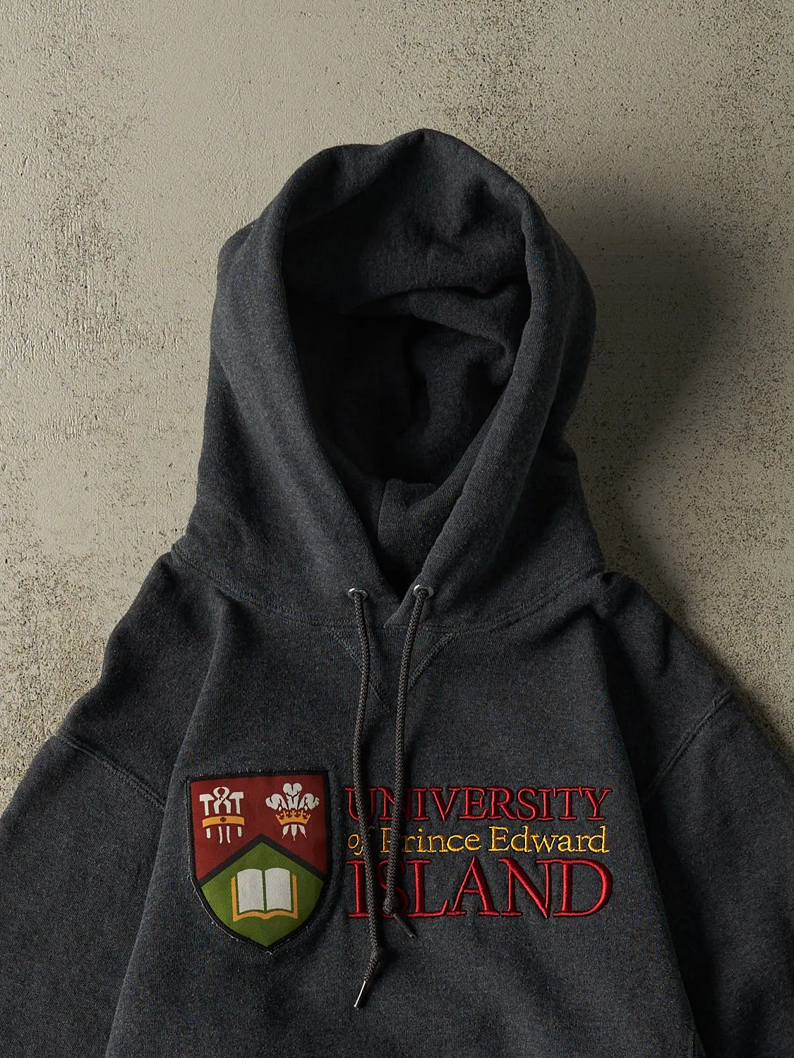Vintage Y2K Charcoal Grey Russell Athletic University of PEI Hoodie (S) sold by Rebalance Vintage product image thumbnail 2
