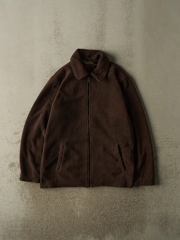 Vintage Y2K Brown Danier Zip Up Lined Fleece Jacket (L) made by Rebalance Vintage