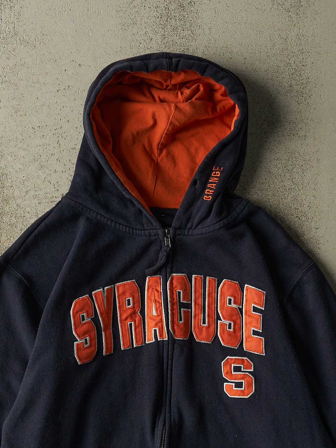 Vintage Y2K Navy Blue Syracuse University Embroidered Zip Up Hoodie (S/M) sold by Rebalance Vintage product image thumbnail 2