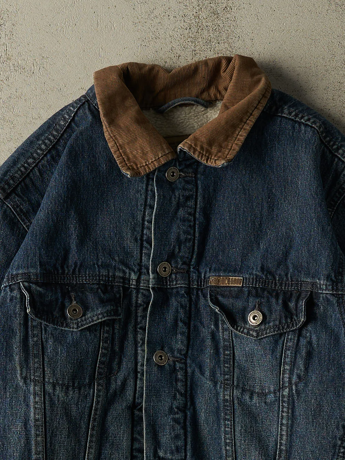 Vintage 90s Dark Wash Sherpa Lined Denim Jacket (M/L) sold by Rebalance Vintage product image thumbnail 3