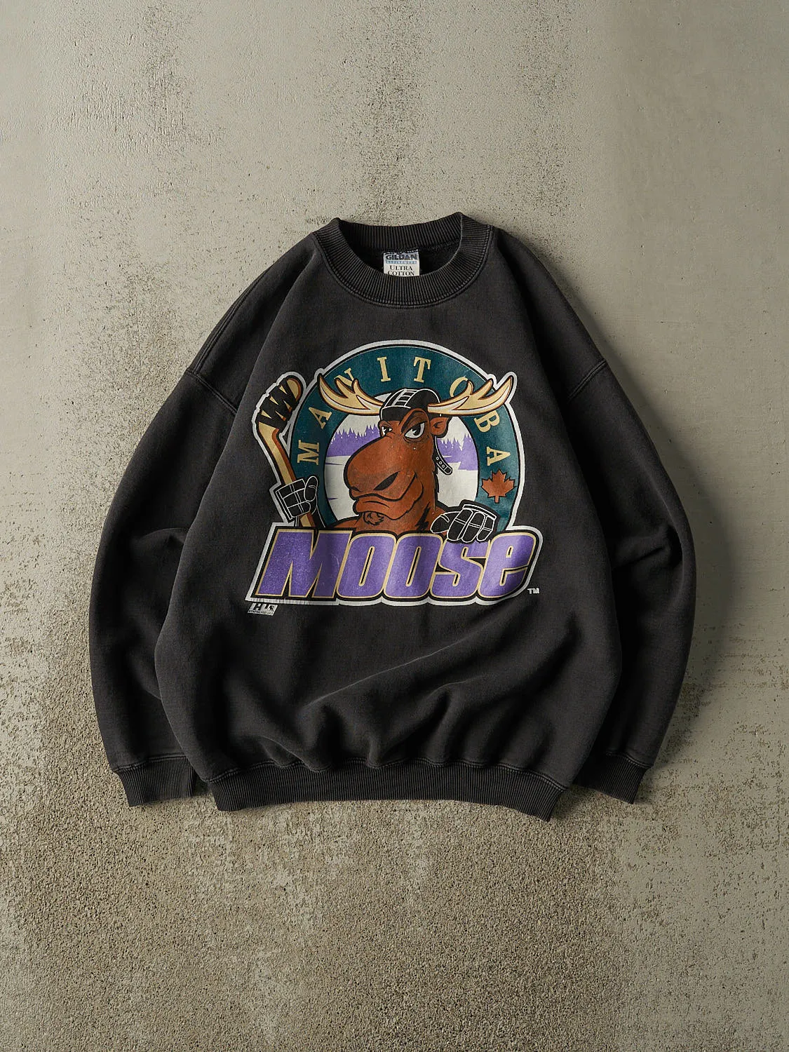 Vintage 90s Faded Black Manitoba Moose Crewneck (M/L) sold by Rebalance Vintage