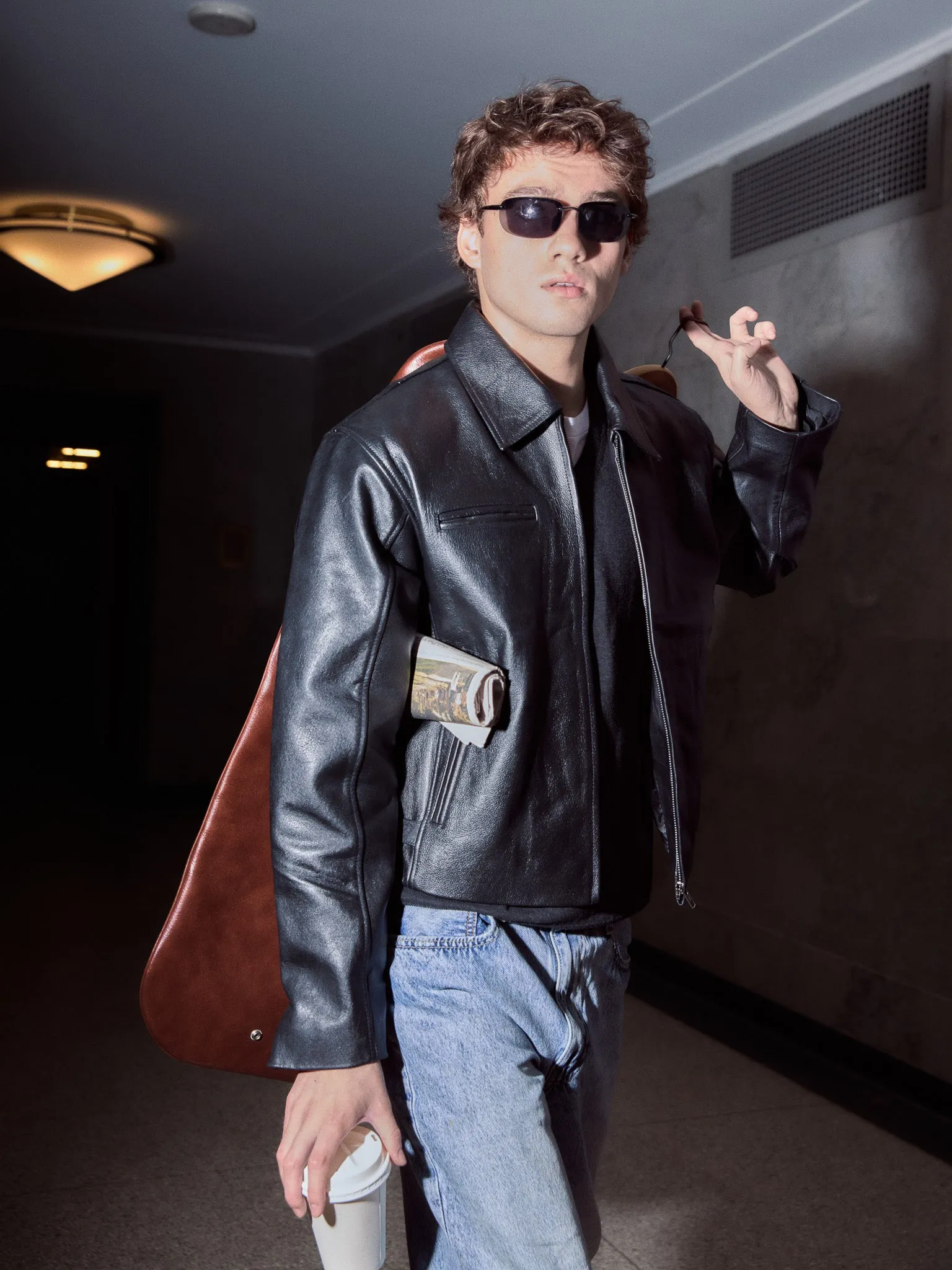 Everyday Boxy Leather Jacket - Solid Black sold by Rebalance Vintage product image thumbnail 2