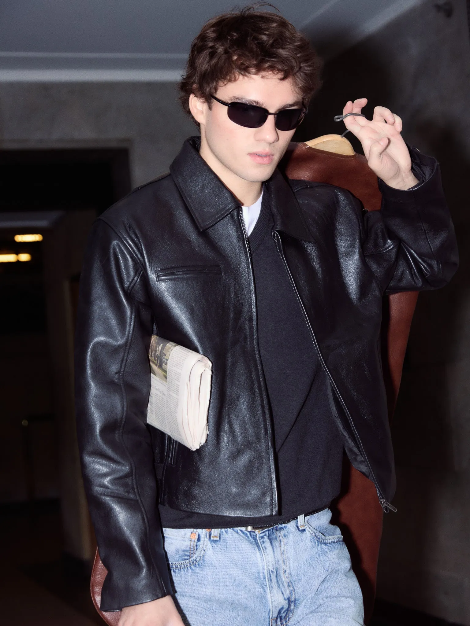 Everyday Boxy Leather Jacket - Solid Black sold by Rebalance Vintage product image thumbnail 3