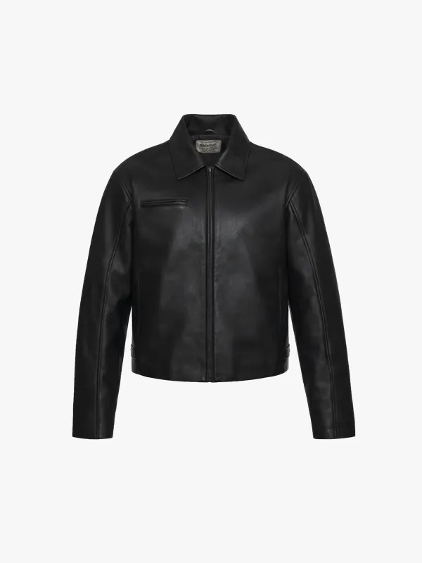 Everyday Boxy Leather Jacket - Solid Black made by Rebalance Vintage