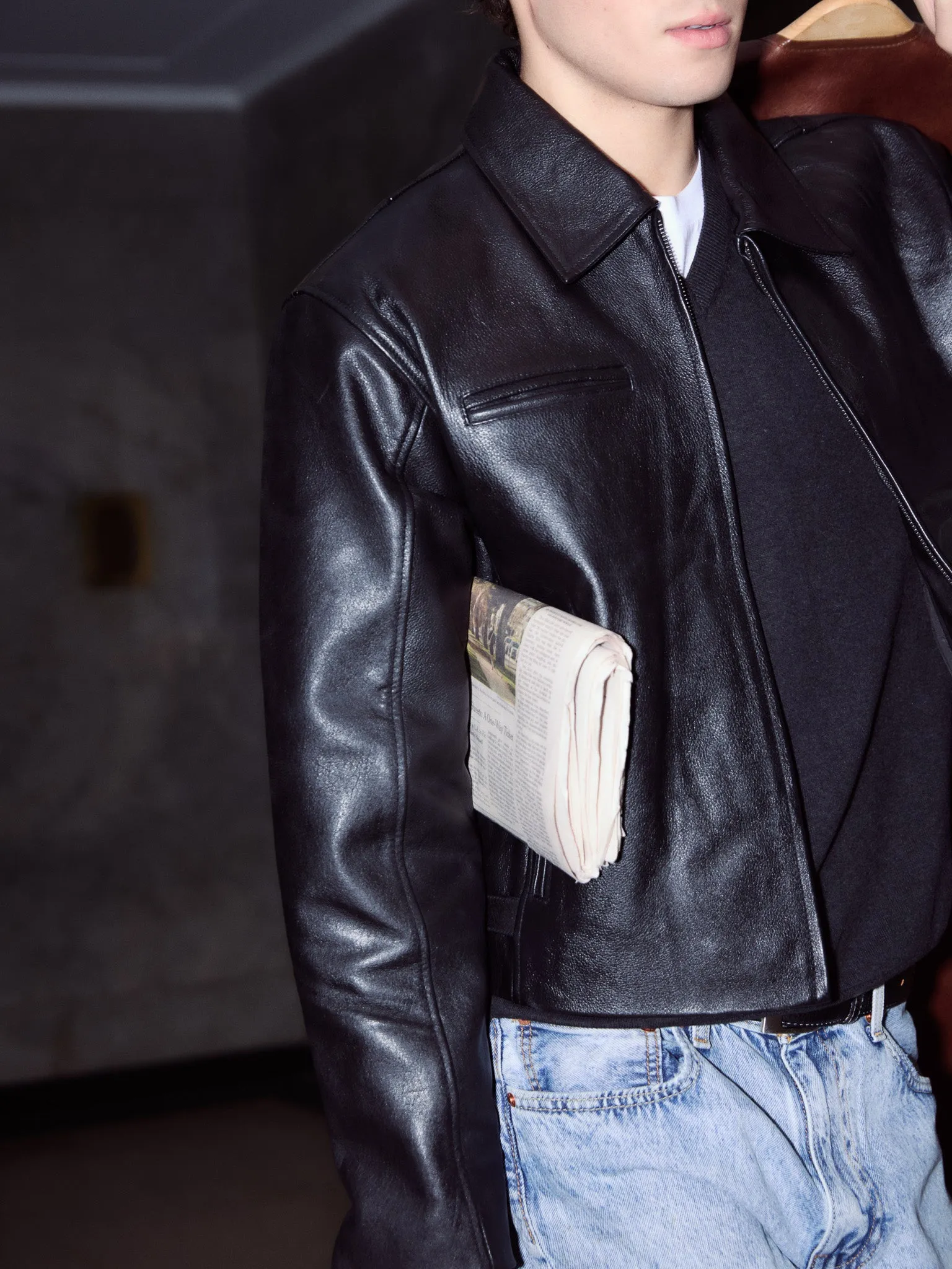 Everyday Boxy Leather Jacket - Solid Black sold by Rebalance Vintage product image thumbnail 5