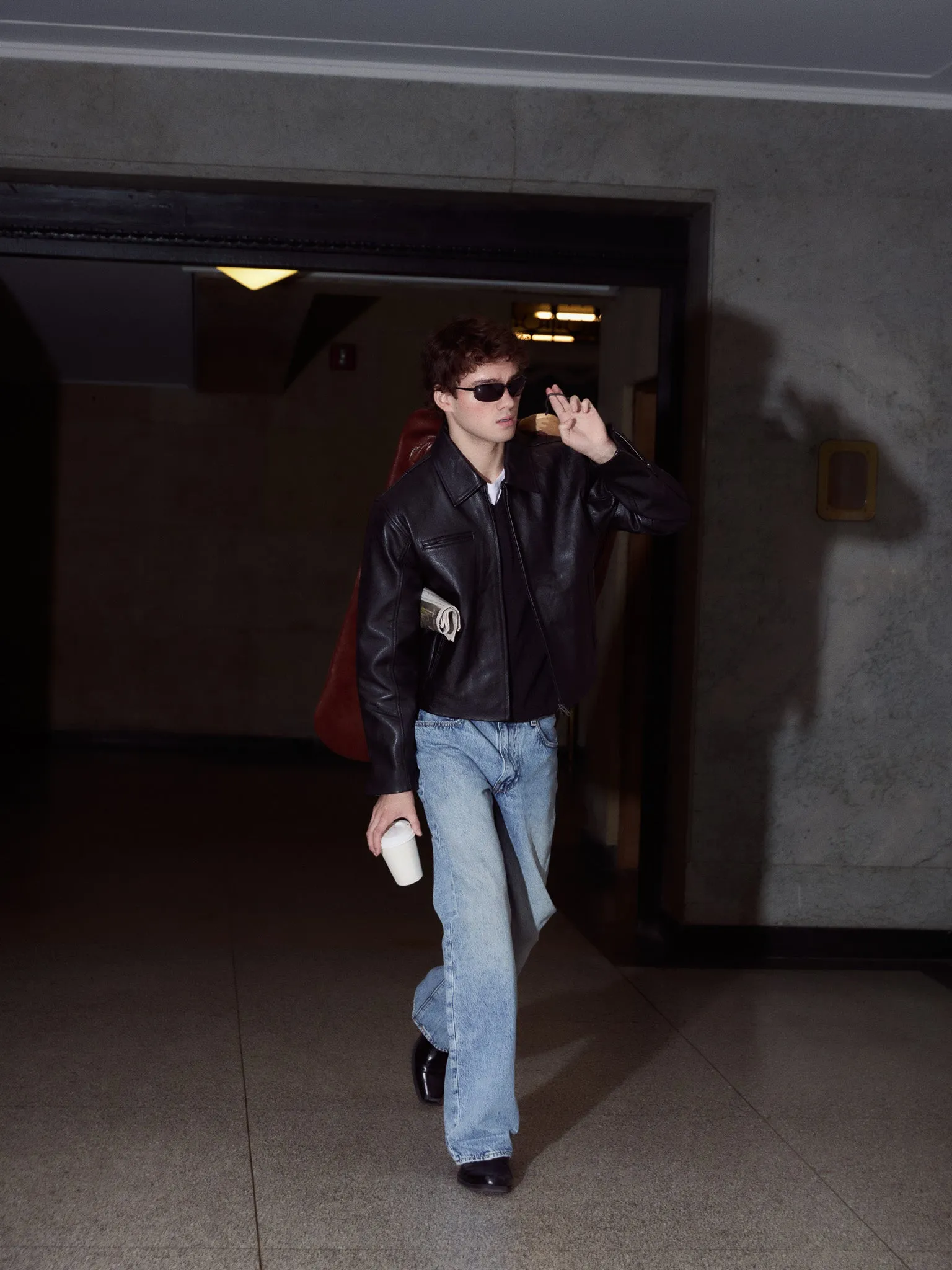 Everyday Boxy Leather Jacket - Solid Black sold by Rebalance Vintage product image thumbnail 4