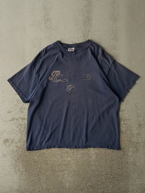 Vintage Y2K Faded Navy Blue Las Vegas Nevada Tee (L/XL) made by Rebalance Vintage
