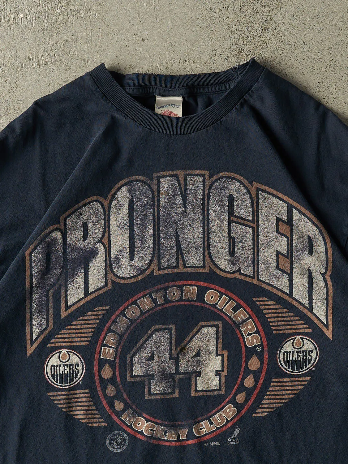 Vintage Y2K Navy Blue Edmonton Oilers Chris Pronger Tee (L) sold by Rebalance Vintage product image thumbnail 2