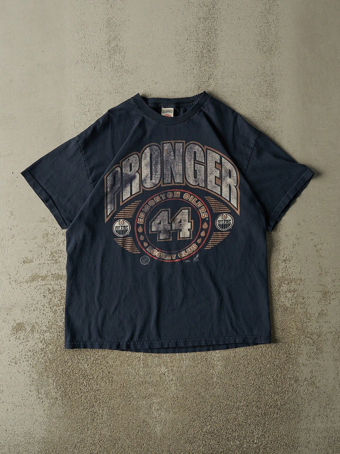 Vintage Y2K Navy Blue Edmonton Oilers Chris Pronger Tee (L) sold by Rebalance Vintage