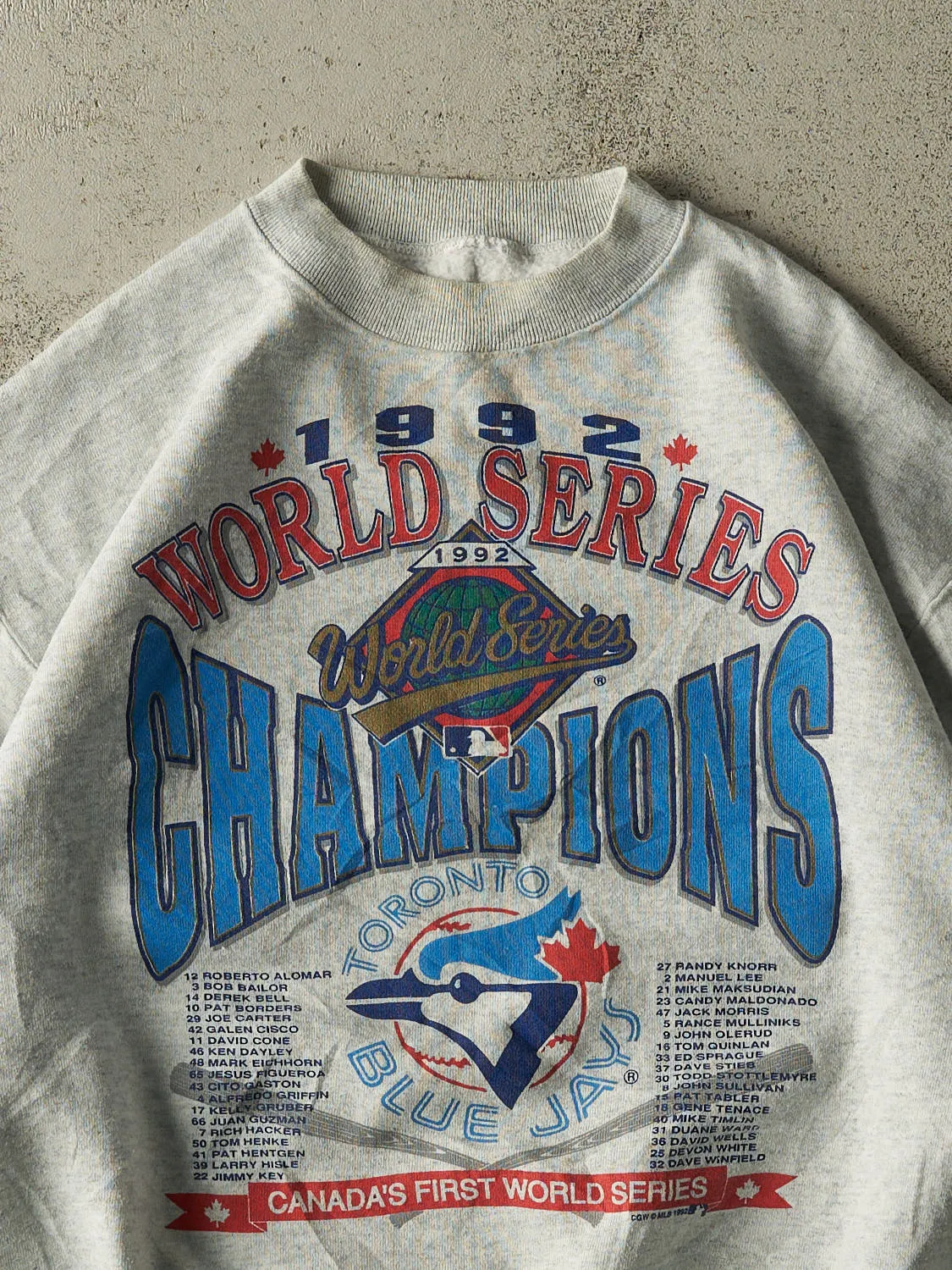 Vintage 92' Heather Grey Toronto Blue Jays World Series Champions Crewneck (L/XL) sold by Rebalance Vintage product image thumbnail 2