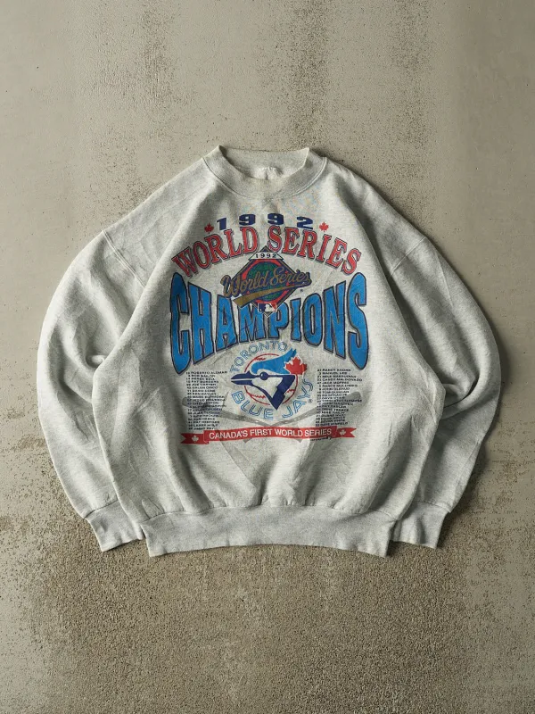 Vintage 92' Heather Grey Toronto Blue Jays World Series Champions Crewneck (L/XL) made by Rebalance Vintage