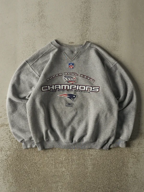Vintage 02' Grey Superbowl XXXVI New England Patriots Crewneck (M/L) made by Rebalance Vintage