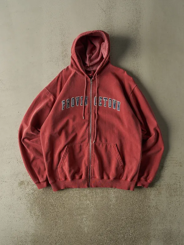 Vintage 90s Sun Faded Red Provincetown Zip Up Hoodie (XL/XXL) made by Rebalance Vintage