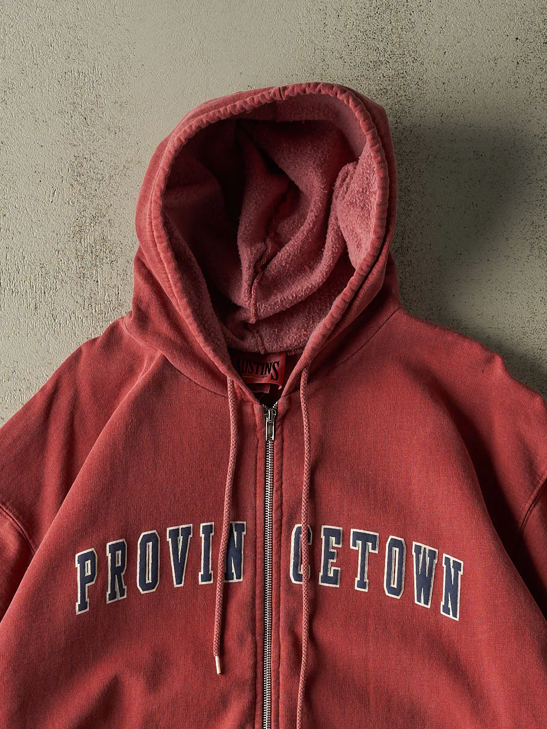 Vintage 90s Sun Faded Red Provincetown Zip Up Hoodie (XL/XXL) sold by Rebalance Vintage product image thumbnail 2