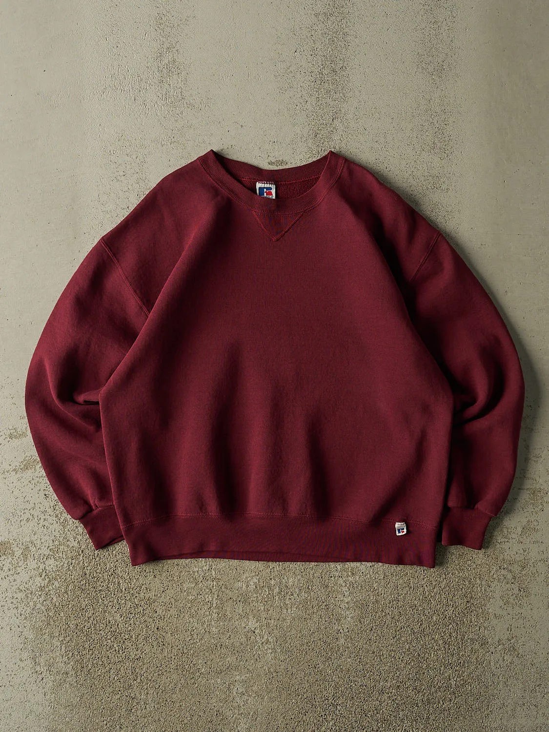 Vintage 90s Burgundy Russell Athletic Blank Crewneck (M/L) sold by Rebalance Vintage