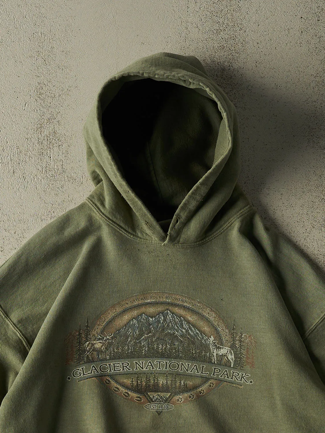 Vintage 90s Sun Faded Green Glacier National Park Hoodie (M/L) sold by Rebalance Vintage product image thumbnail 2