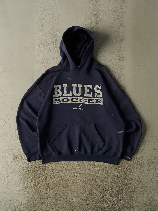 Vintage 90s Navy Blue Russell Athletic Blues Soccer Hoodie (L/XL) made by Rebalance Vintage