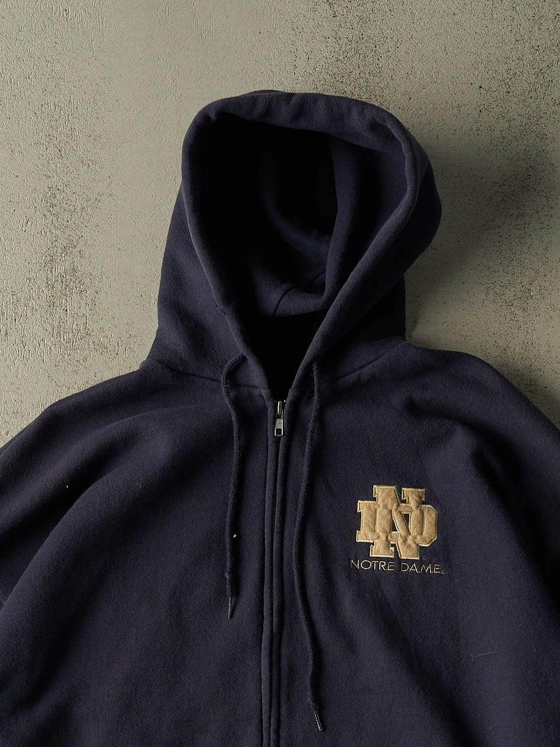 Vintage 90s Navy Blue University of Notre Dame Zip Up Hoodie (XL/XXL) sold by Rebalance Vintage product image thumbnail 3