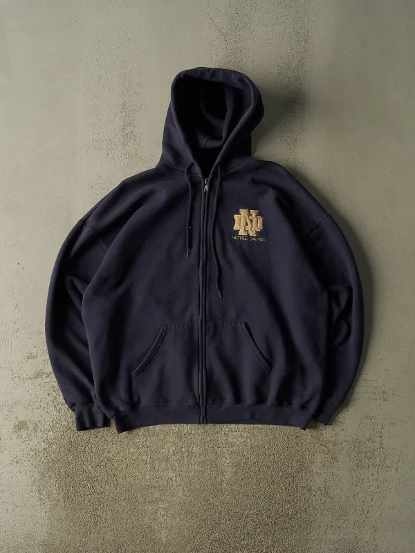 Vintage 90s Navy Blue University of Notre Dame Zip Up Hoodie (XL/XXL) made by Rebalance Vintage