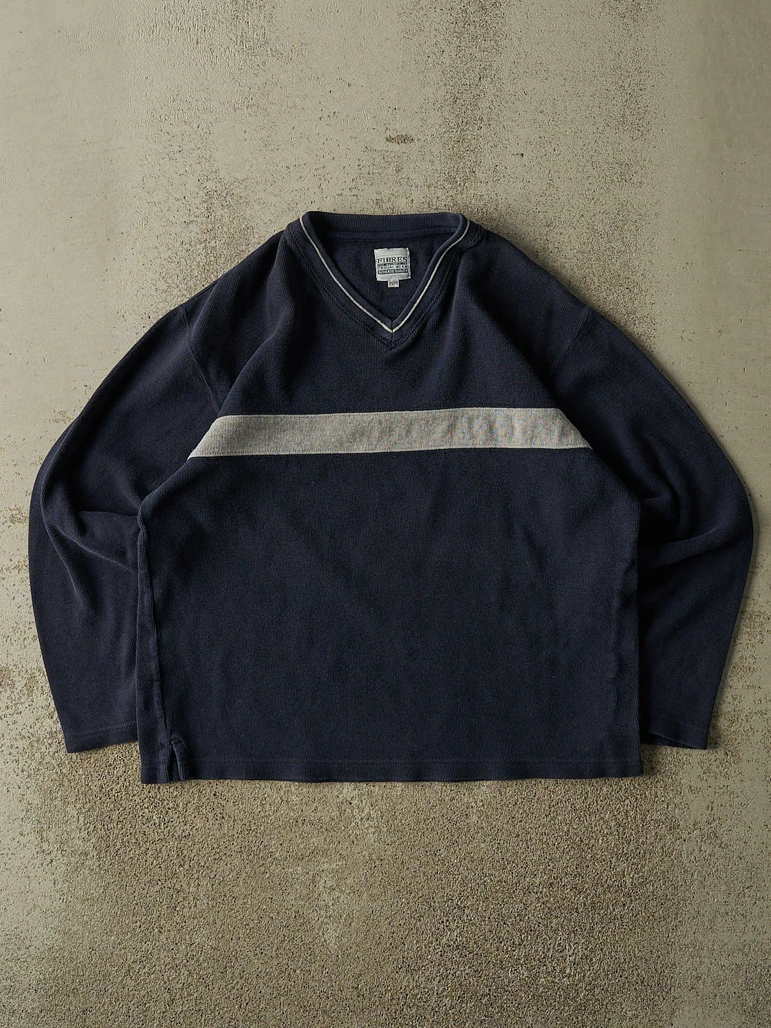 Vintage Y2K Navy Blue Striped Thermal Long Sleeve (S/M) sold by Rebalance Vintage