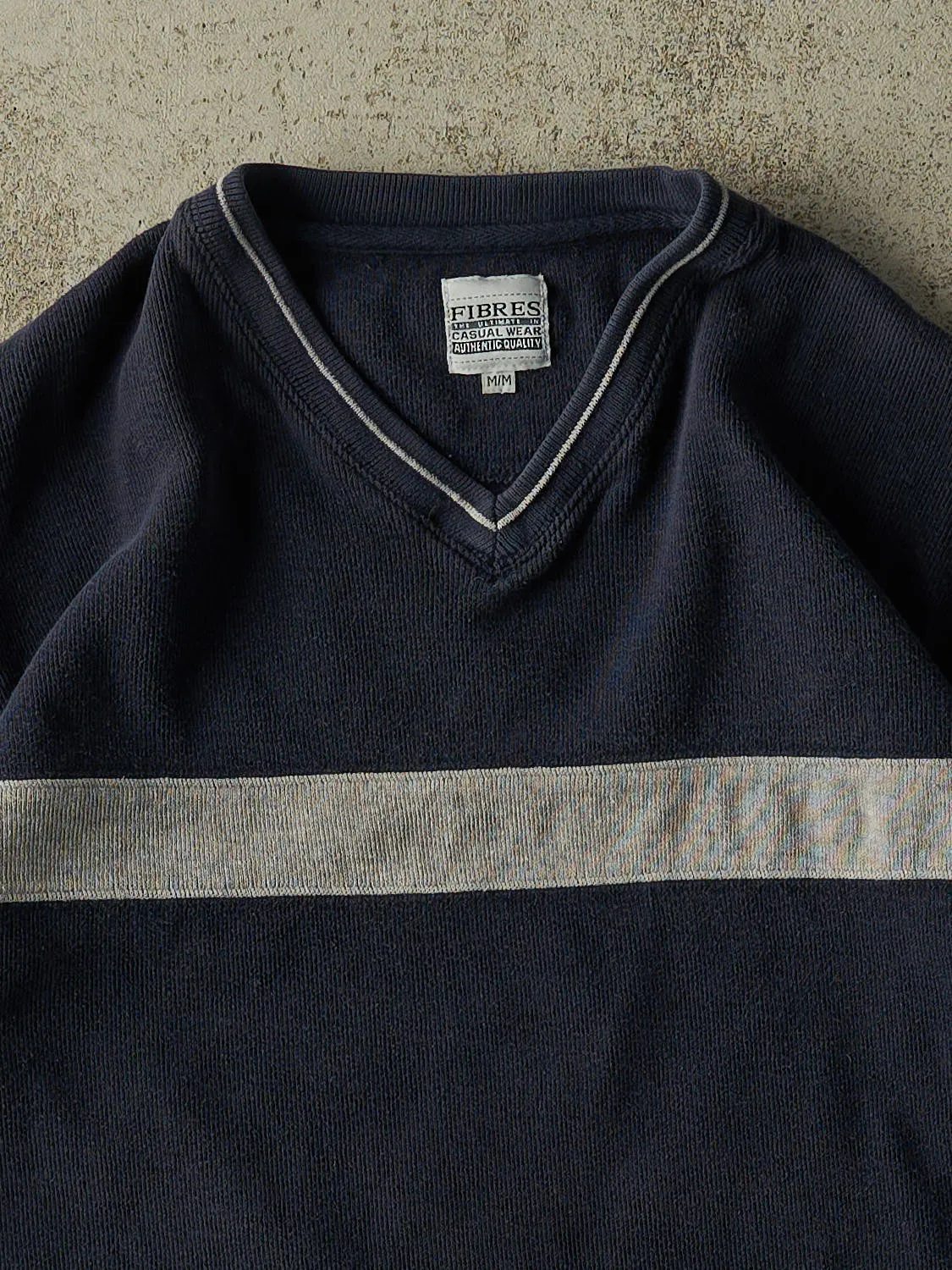 Vintage Y2K Navy Blue Striped Thermal Long Sleeve (S/M) sold by Rebalance Vintage product image thumbnail 2