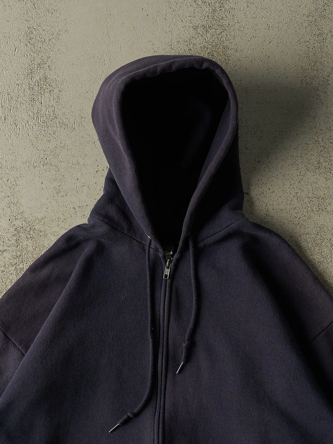 Vintage 90s Navy Blue Blank Zip Up Hoodie (L) sold by Rebalance Vintage product image thumbnail 2