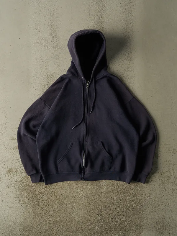 Vintage 90s Navy Blue Blank Zip Up Hoodie (L) made by Rebalance Vintage